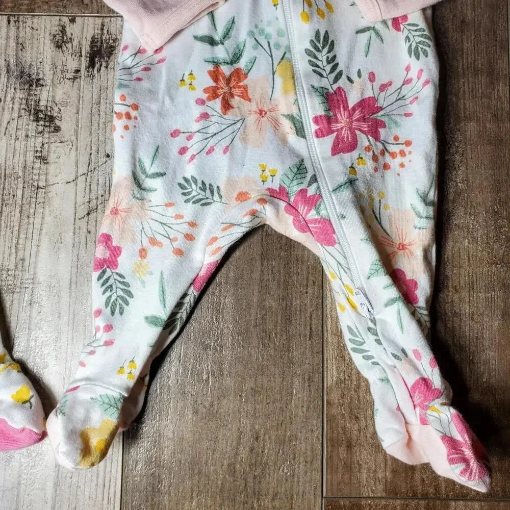 Cloud Island Baby Girls Floral Cotton Bodysuit Sleeper PJs Bundle Size 0-3M